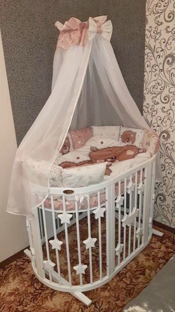 Детская кроватка-трансформер Ingvart Smart Bed 9 в 1 Round (72*72) со звездочками