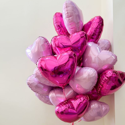 Розовые и малиновые шарики сердца 19 штук
