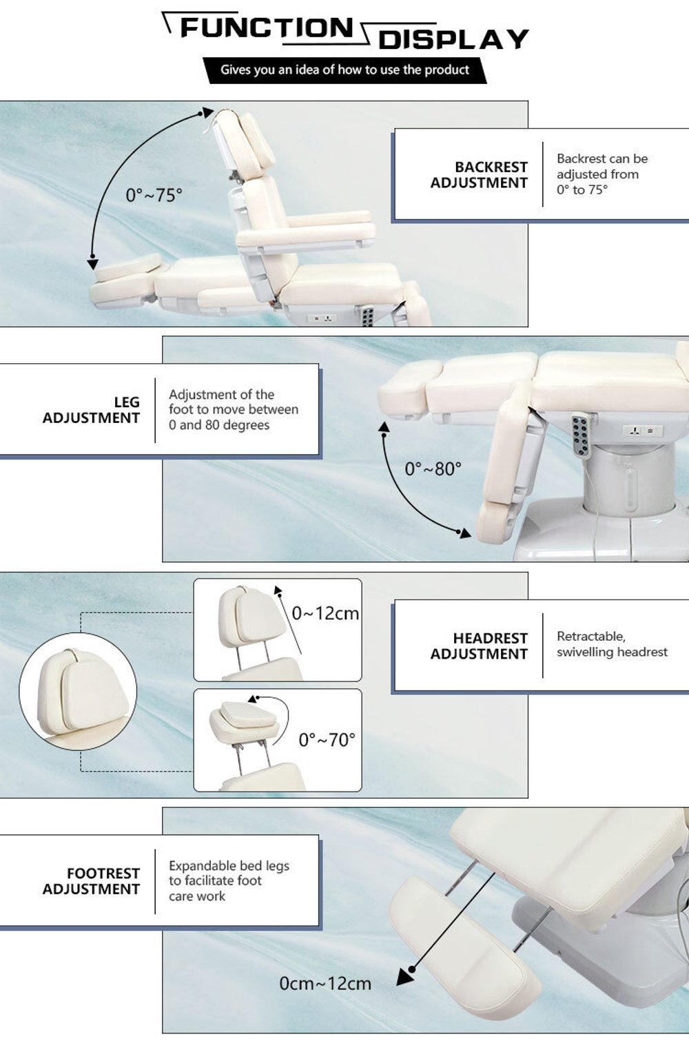 Косметологічна електрична кушетка L538A, (3 мотори)