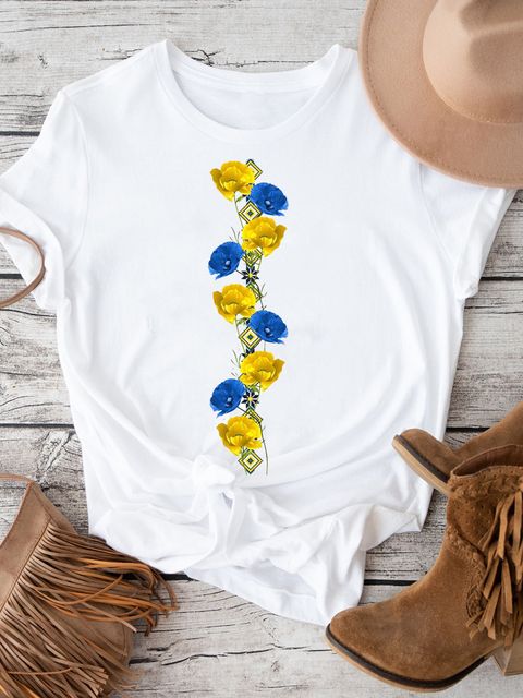 Футболка женская белая Poppies on embroidered shirt Katarina Ivanenko фото 1