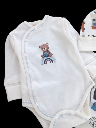 Комплект 3в1: боді з довгим рукавом, повзунки, шапочка "Принт", інтерлок ТМ "Happy ToT"