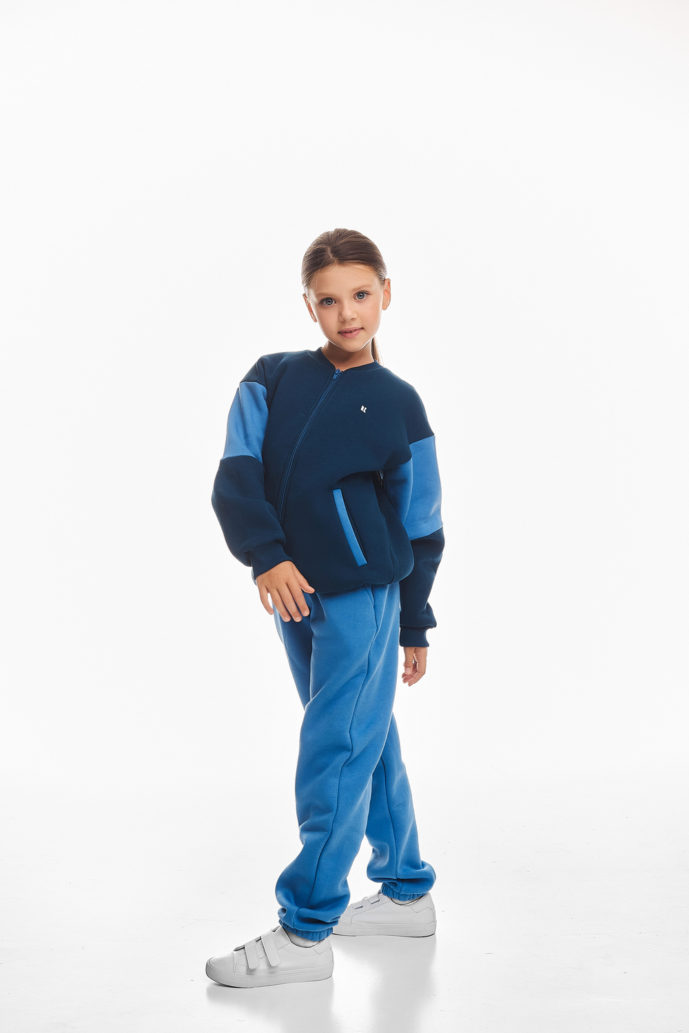 Дитячий спортивний утеплений костюм Kindamor Little Explorer Blue/Dark Blue, фліс, на змійці, для дівчинки