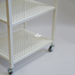 Косметологическая тележка с перфорированными полочками белая S8-p-w
