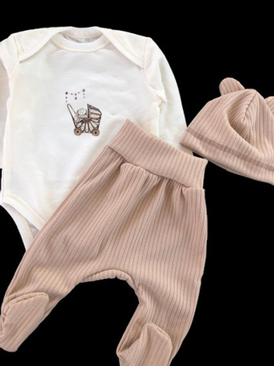 Комплект 3в1: боді з довгим рукавом, повзунки, шапочка "Принт", мустанг, інтерлок ТМ "Happy ToT"