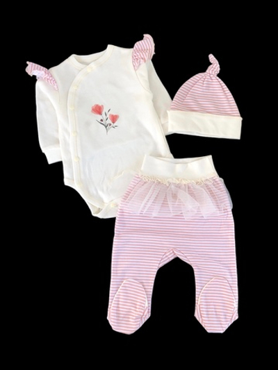 Комплект 3в1: боді з довгим рукавом, повзунки, шапочка "Принт", інтерлок ТМ "Happy ToT" (62 см)