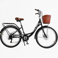 Велосипед міський 26 дюймів Corso Polaris з кошиком та багажником, рама 16.5"