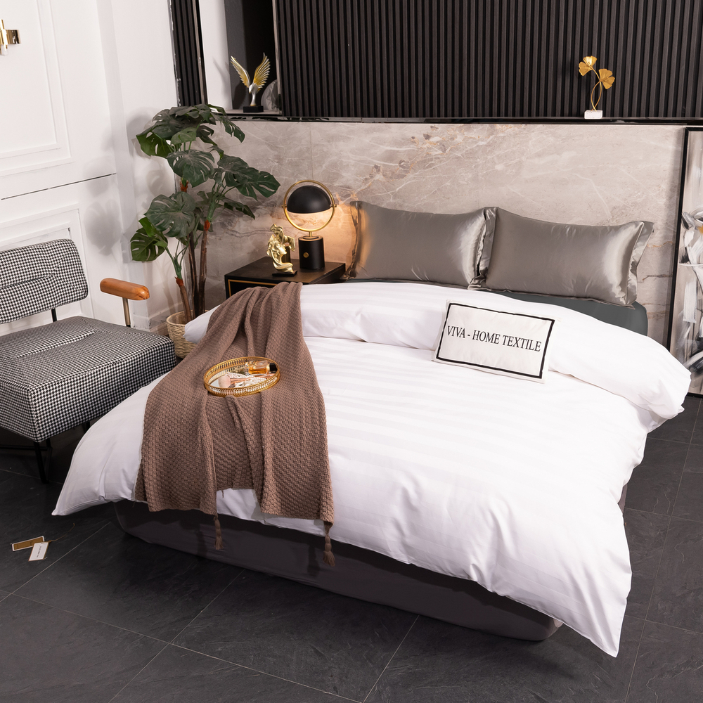 Пододеяльник Страйп Сатин Однотонный Отель белый 100% Хлопок 3x3 P3CTH037150210