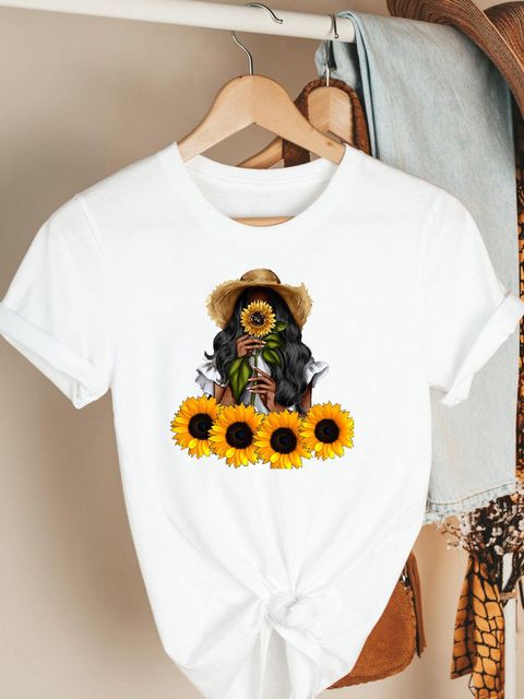 Футболка жіноча біла Girl in sunflowers Katarina Ivanenko