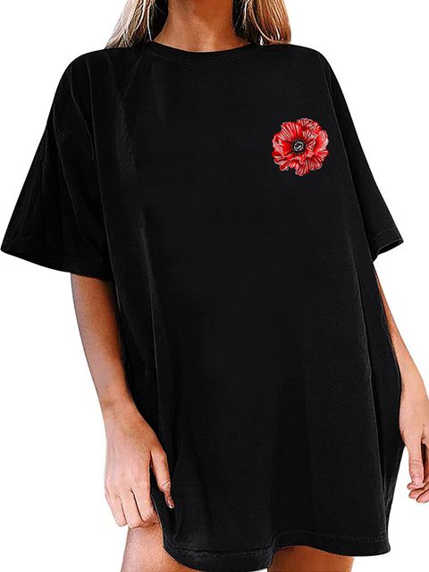 Платье-футболка черное с удлиненным рукавом Abstract Floral Love&Live фото 1