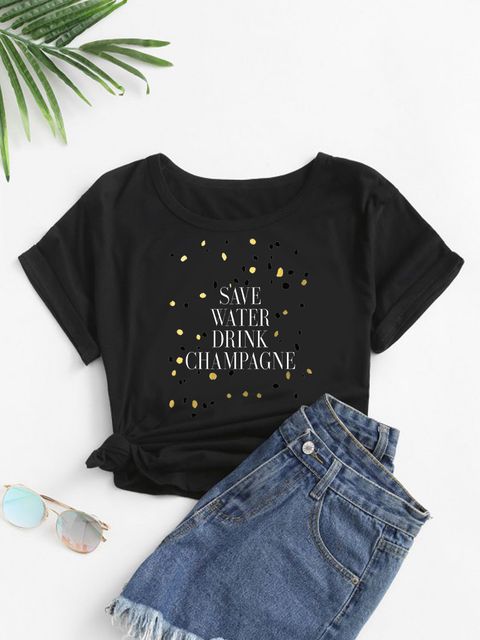 Футболка жіноча чорна SAVE WATER DRINK CHAMPAGNE Katarina Ivanenko