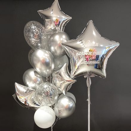 Серебряные и белые шарики на день рождения