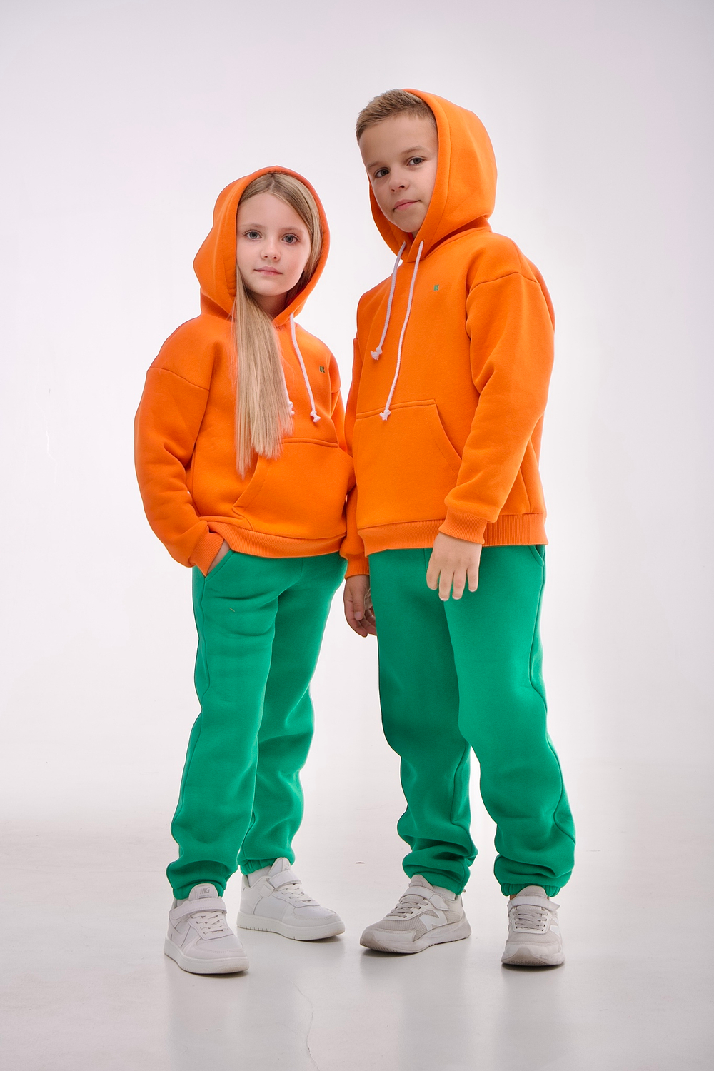 Дитячий спортивний утеплений костюм Kindamor Warm Autumn Orange для хлопчика, фліс помаранчевий з зеленим