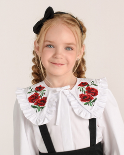 Комір білий з маками для блузки (арт. 6722300102)