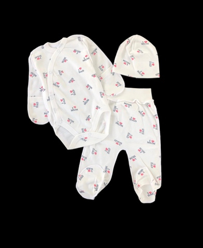 Комплект 3в1: боді з довгим рукавом, повзунки, шапочка "Принт", інтерлок ТМ "Ua" (56 см)