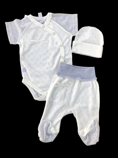 Комплект 3в1: боді з коротким рукавом, шапочка, повзуни “Ніжність”, рібана трансфер, інтерлок ТМ “Sweet Mario” (56 см)