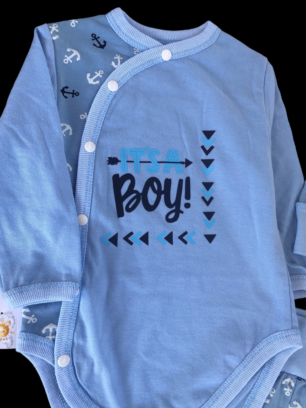 Комплект 3в1 : боді з довгим рукавом, повзунки, шапочка «It’s a Boy», кулір ТМ "Happy TOT"