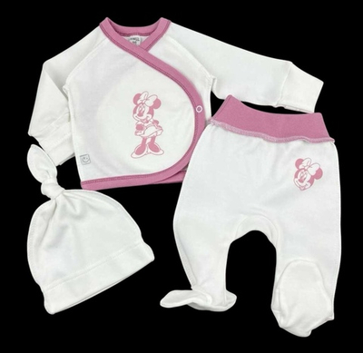 Комплект 3в1: сорочечка, повзуни, шапочка “Мінні”, інтерлок ТМ “Mario Kids” (56 см)