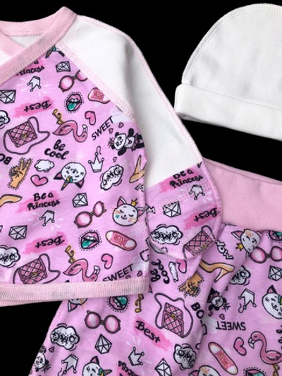 Комплект 3в1: льоля, повзунки, шапочка "Принт", інтерлок ТМ “Happy ToT” (56 см)