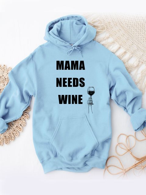 Худі жіноче блакитне Mama Needs Wine Katarina Ivanenko