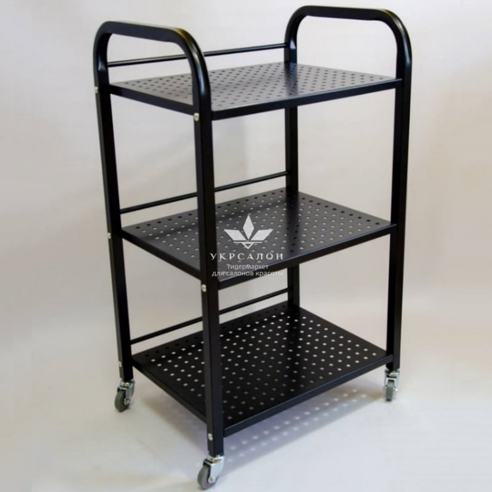 Косметологічний візок з перфорованими поличками чорний S8-p-b