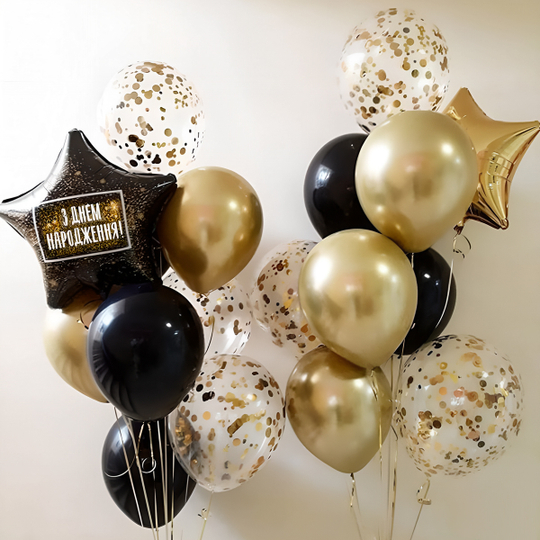 Кульки на день народження: чорні та хром-золоті