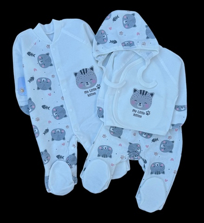 Комплект 4в1: чоловічок, сорочечка, повзунки та шапочка "My little kitten", футер ТМ "Happy ТОТ" (56 см)