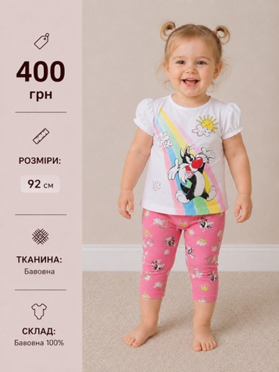Дитячий костюм для дівчинки: футболка + бриджі "Looney Tunes", бавовна ТМ "OVS" (92 см)