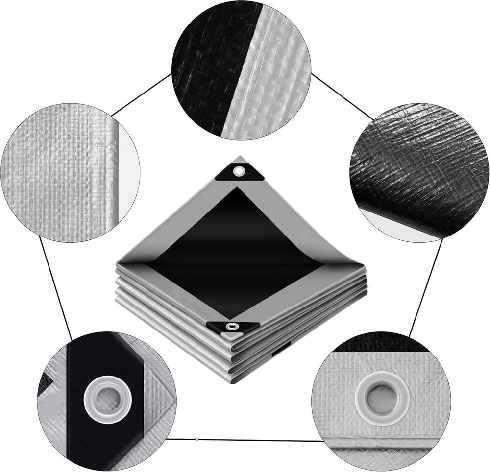 Тент 2х7 от дождя и снега 260г./м2 (серый/черны). Усиленные края.