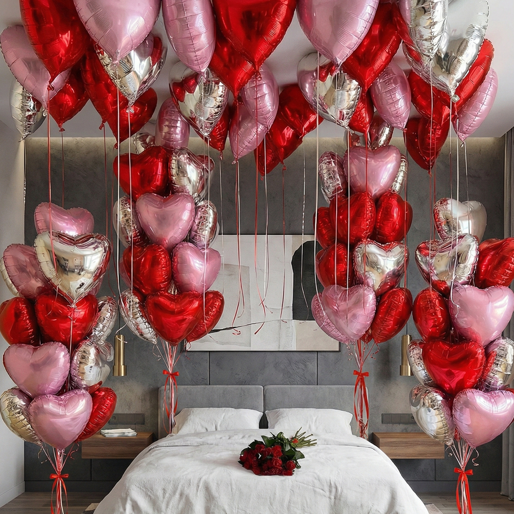 Романтичне оформлення кімнати серцями