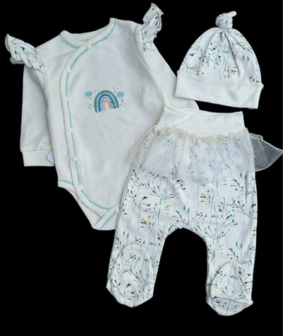 Комплект 3в1: боді з довгим рукавом, повзунки, шапочка "Принт", інтерлок ТМ "Happy ToT"