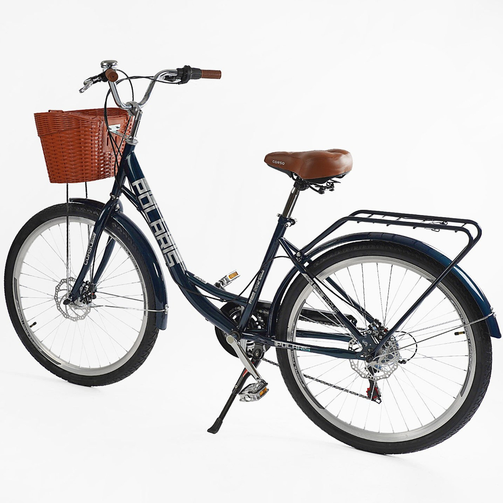 Велосипед міський 26 дюймів Corso Polaris з кошиком та багажником, рама 16.5"