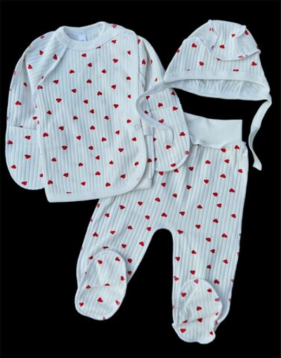 Комплект 3в1: льоля, повзунки, шапочка "Серденько", мустанг (трикотаж рубчик) ТМ “UA” (56 см)