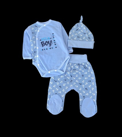 Комплект 3в1 : боді з довгим рукавом, повзунки, шапочка «It’s a Boy», кулір ТМ "Happy TOT"