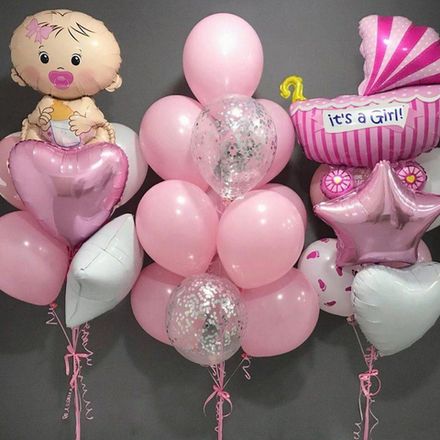 Розовые шарики и фигуры на выписку девочке