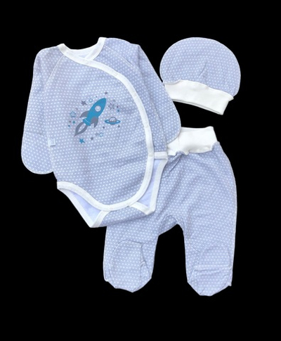 Комплект 3в1: боді з довгим рукавом, повзунки, шапочка "Космос", футер ТМ "Sweet Mario" (56 см)