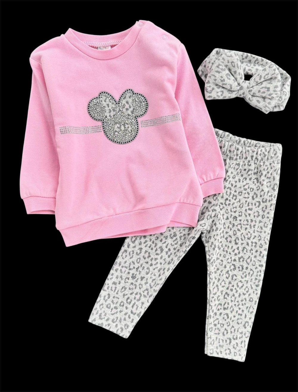 Дитячий костюм для дівчинки "Стиль Мінні": світшот, лосіни, пов'язка, двунитка ТМ Paulina, розмір 74 см