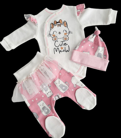 Комплект 3в1: боді з довгим рукавом, повзунки, шапочка "Принт", футер ТМ “Happy” (62 см)