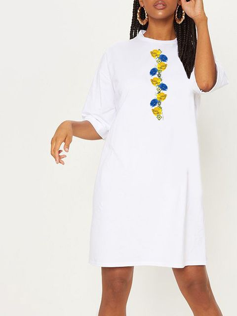 Платье-футболка белое с удлиненным рукавом Poppies on embroidered shirt Love&Live фото 1