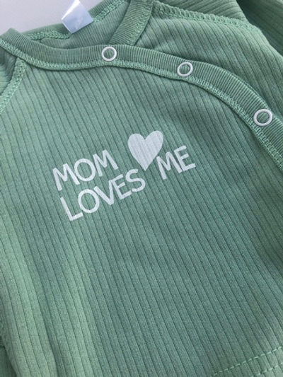 Комплект 3в1: сорочечка, повзунки, шапочка "Mom loves me", мустанг (трикотаж рубчик) ТМ "Sweet Mario" (56 см)