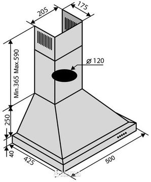 Витяжка VENTOLUX LAZIO 50 BK (750)