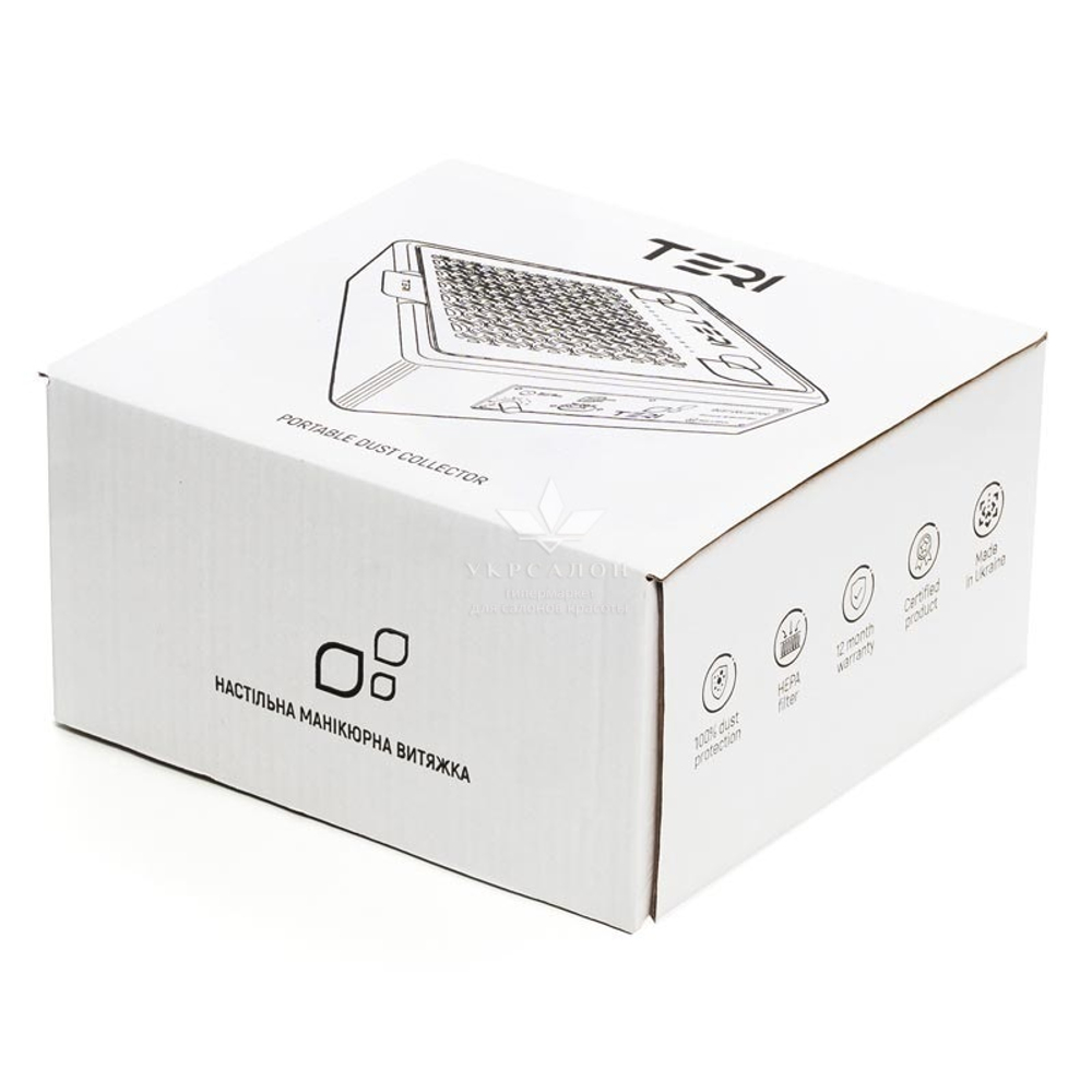 Настольная маникюрная вытяжка с HEPA фильтром Teri Turbo M, цвет белый (сетка металлик)
