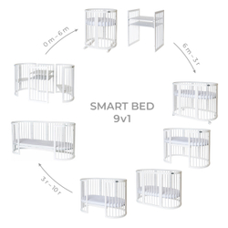Детская кроватка-трансформер Ingvart Smart Bed 9 в 1 Round (72*72) с сердечками