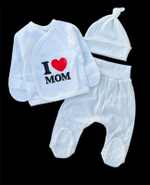 Комплект 3в1: льоля, повзунки, шапочка "I love mom", інтерлок, трикотаж рубчик ТМ “Happy ТoТ” (56 см)