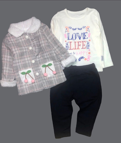 Костюм 3в1: піджак, штани, реглан "Вишенька", двунитка на махрі, двунитка з начосом, бавовна TM "Kidex's"