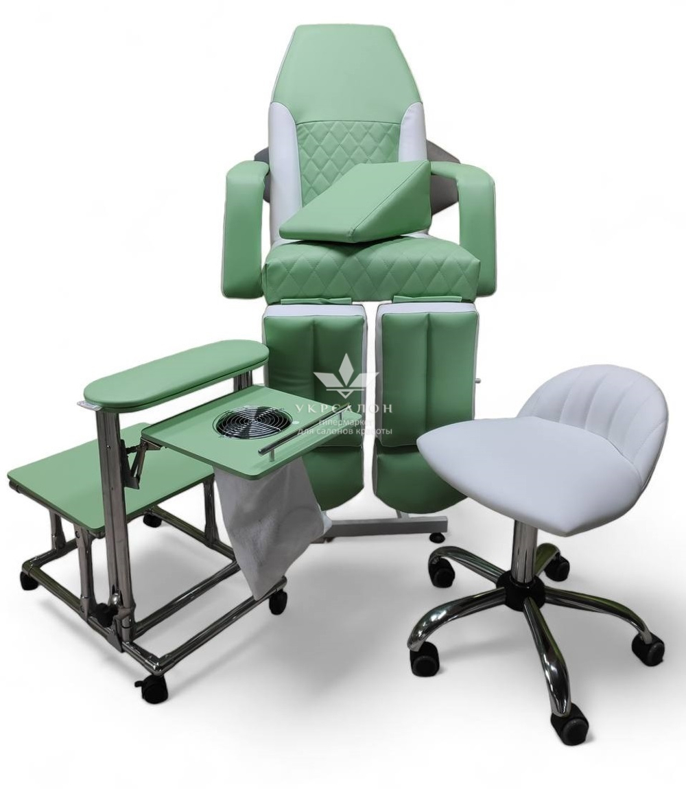 Педикюрное кресло с подставкой и вытяжкой Tertio, клином и стульчиком