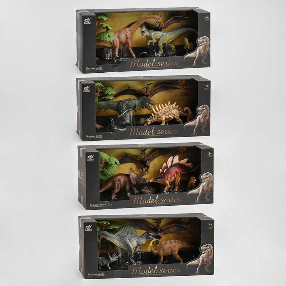 Набор динозавров Q 9899 W3 (12) 4 вида, 6 элементов, 4 динозавра, 2 аксессуара, в коробке