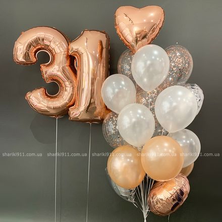 Шарики розовое золото с цифрами