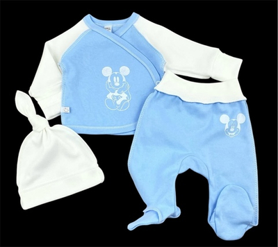 Комплект 3в1: сорочечка, повзуни, шапочка “Міккі”, інтерлок ТМ “Mario Kids” (56 см)