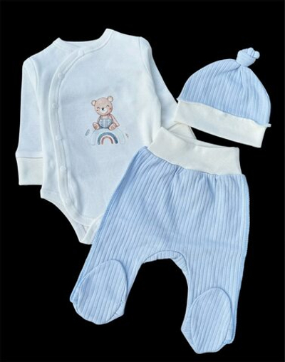 Комплект 3в1: боді з довгим рукавом, повзунки, шапочка "Ведмежатко", інтерлок ТМ "Happy ToT"
