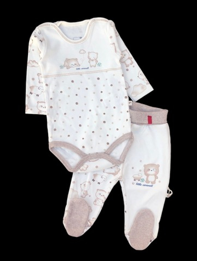 Комплект 2в1: боді з довгим рукавом, повзунки "Ведмежата", бавовна ТМ “Caramell” (56 см)